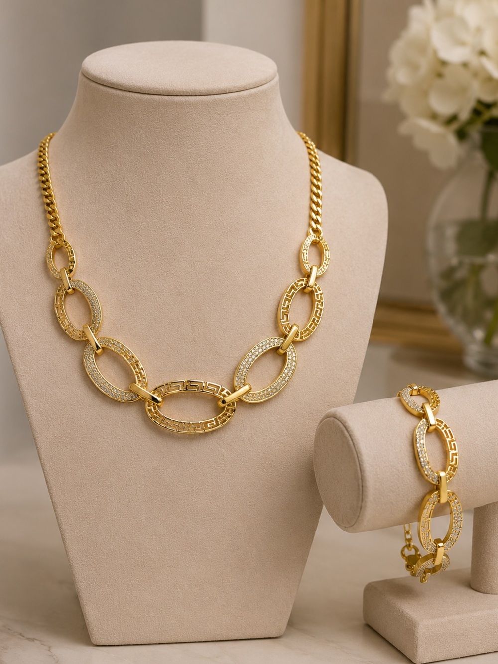 ✨ New 14K Gold Filled Greek Key Design Necklace & Bracelet Set ✨